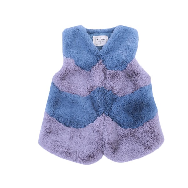 Baby Girls Fur Outerwear Vest 2019 New Winter Fashion Thicken Warm V-neck Striped Colorful Vest Children Costume Clothing Vw030