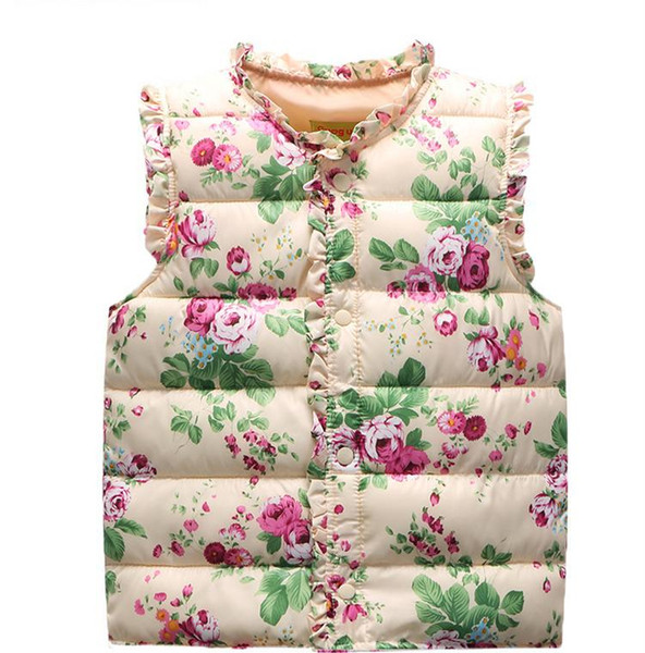Baby Girls Floral Print Waistcoat 2017 Winter Kids Girls Graffiti Vests Coat Kids Girl Floral Print Jacket Children Outerwear Clothing S420