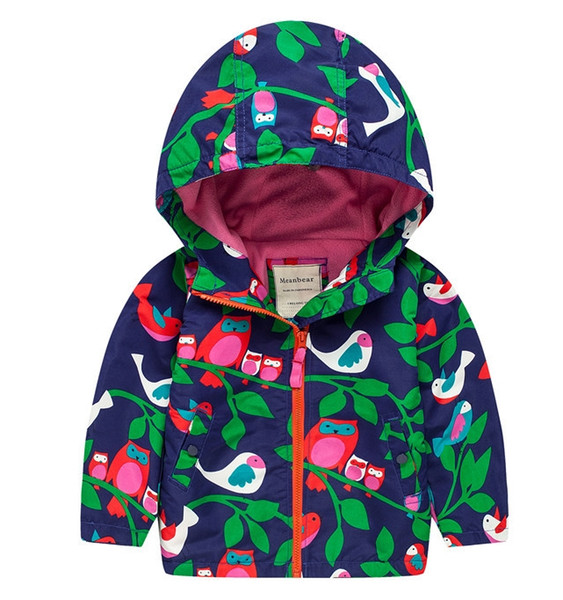 New GirlsAutumn Birds Print Winter Hooded Coat Sweater Cartoon Outfit clothing clothes kids Children baby 2-7 years Jacket Sweatshirt