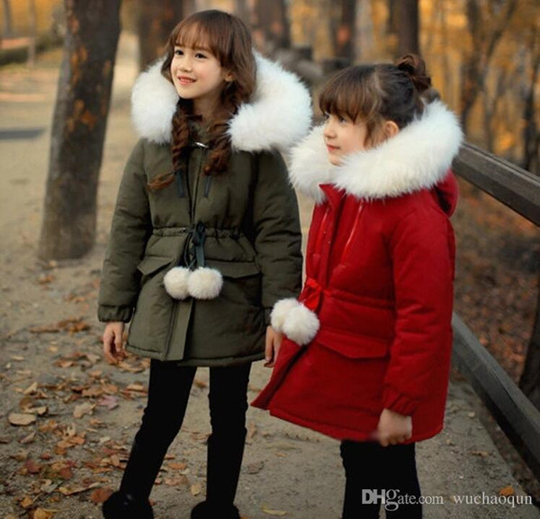2018 New children Hooded Thick coat Winter girls Long Sleeve Outwear kids Fur collar jacket BY0555
