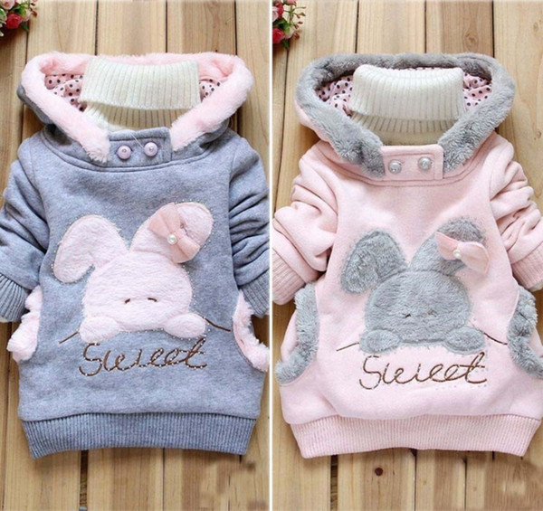 Baby Girls Clothing Rabbit Fleece Kids Coats Warm Girl Hooded Jackets Winter Girl Clothes Pink Grey Optional YW1985