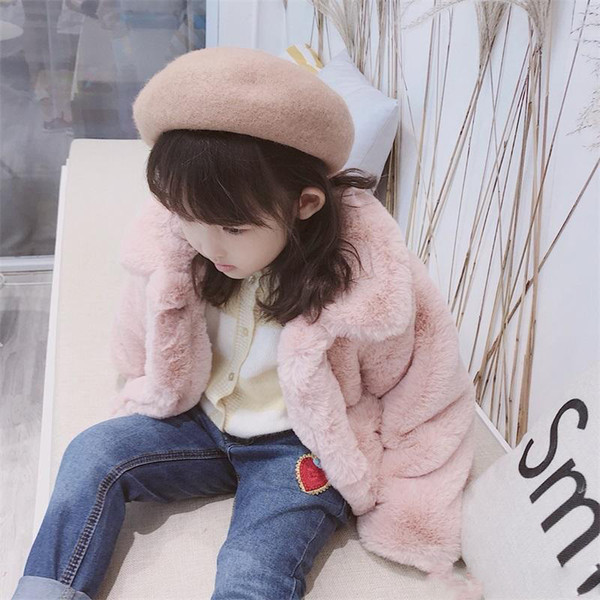 2 Color Winter Overcoat Kids Rainbow Unicorn Coat Artificial Rabbit Hair Fur Thicken Warm Children Outerwear High Quality