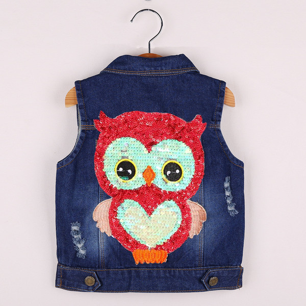 Kids Clothes Girls spring jackets Coat Cartoon Children Clothing Toddler Girl Vest Outerwear Autumn Owl Denim2018