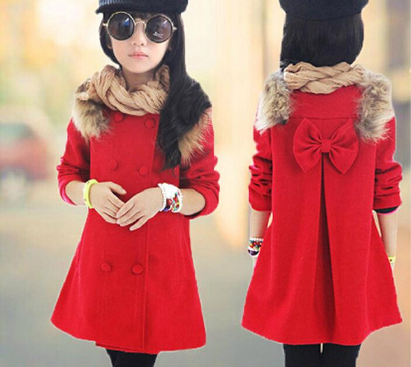 Hot Fashion 2018 girls autumn and winter new woolen coat in the long windbreaker children's shoulders wool coat