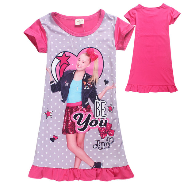 2018 Summer Girls Pajama Dress JOJO Headbow Dresses Girls Short sleeve Home Clothes Girls lovest Pajama Dress for 4-9Y Z11