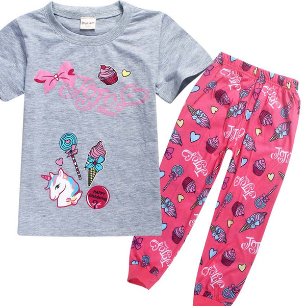 New Children JOJO Pajamas 2pcs/Set 2018 Baby Girls Unicorn Tracksuit Cartoon Cute Pajamas outfits T Shirt+pants Pajamas Suit 4-12Y
