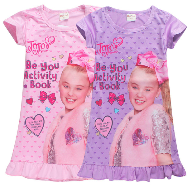 2018 New Girls Pajama Dress JOJO Headbow Dresses Girls Short sleeve Home Clothes Girls lovest Pajama Dress for 4-12T