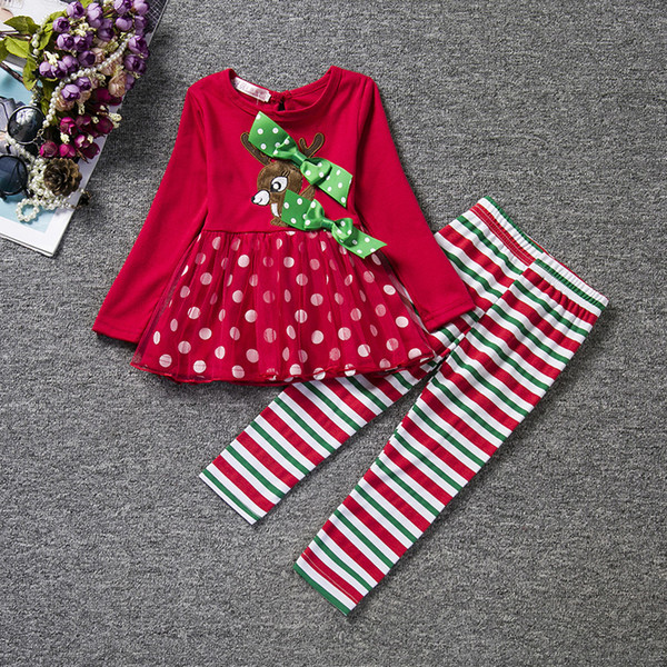 Foreign trade new Christmas tree gauze top red trousers two piece suit girl children's wear suit