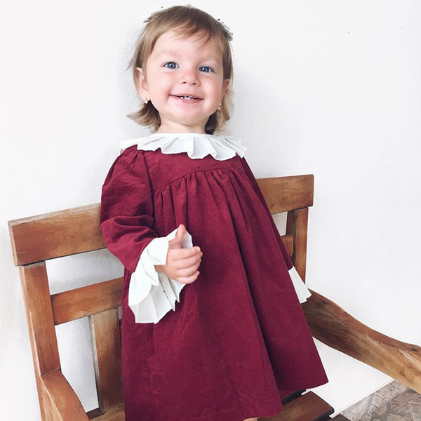 Explosive cross-border children's skirt girls lace collar dress Europe and America baby tide fan big bubble sleeve skirt
