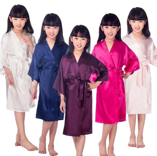 Kids Satin Rayon Solid Kimono Robe Bathrobe Children Nightgown For Spa Party Wedding Birthday
