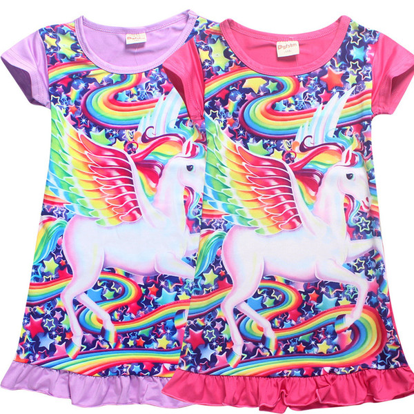 Creative Unicorn Medium Length Skirt for Girls Baby Kids Girls Dress Unicorn Cartoon Nightgown Dress 4 Color for Children Newest Dress