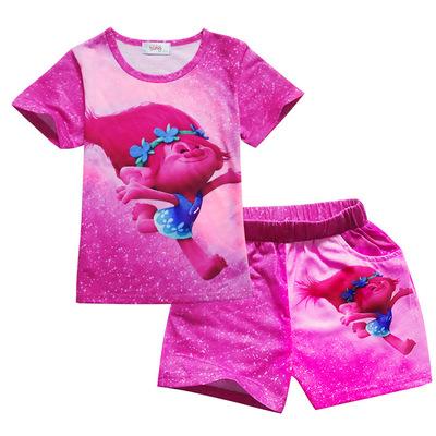 New Trolls Girls Pajama Sets Spring summer Cartoon Cotton Clothing Set For Girls Short Sleeve Shirt Pants 2 Pieces Kids Clothing