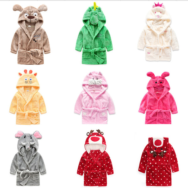 Berymond Children's Bathrobes Baby Robe Hooded Flannel Pajamas Dress Bathrobes Kids Soft Bath Robes Poncho Towel Clothing Y18102908