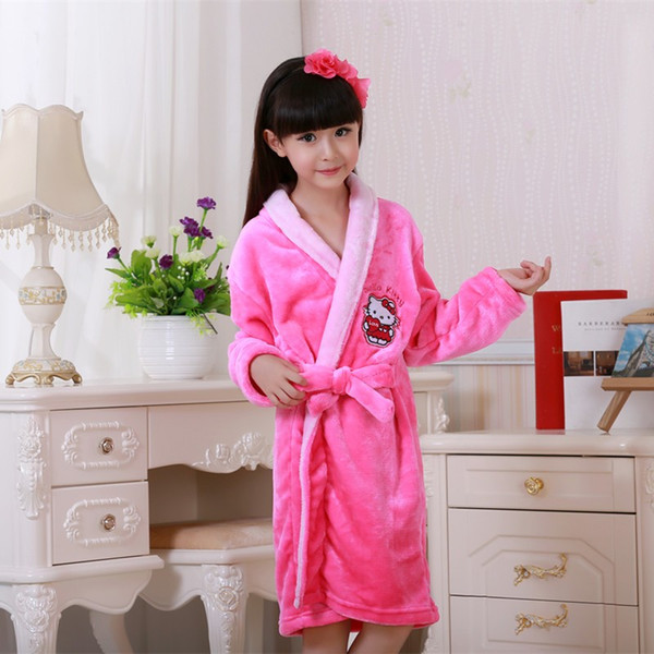 New Year Gifts Cartoon Lovely Cat Children Flannel Bathrobes Children Night Wear Soft Pajamas Robes For 6-16 Years Girls Best Gift Hot