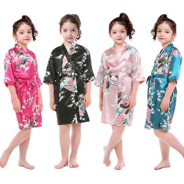Chinese Style Wholesale Children Sleep Wear Little Girls Satin Pajamas High Quality Floral Nightgown for Summer