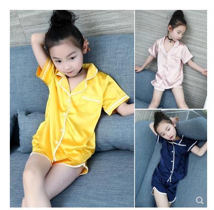 2018 new summer silk ice feeling suit children short sleeved pajamas girls home clothes for 4-12 age