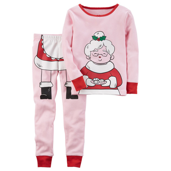 Christmas Pajamas Clothing Set Cute Girls Pink Sleepwear Santa Claus Print Children's Sleepwear Spring Autumn Christmas Girls Pajamas