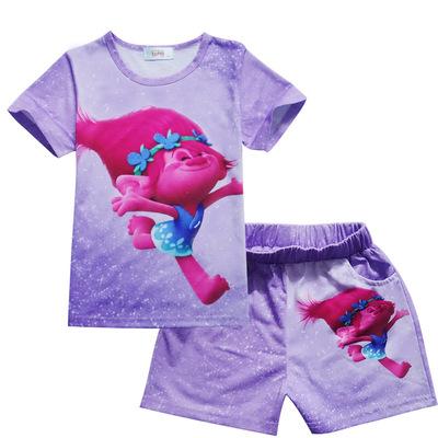 2017 New summer hot sale cotton baby pajamas cute character children Trolls pyjamas kids baby clothing 2 pcs set 3-8YEAR