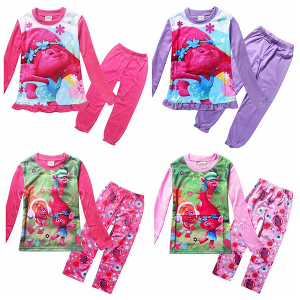 2017 Spring Trolls Pijamas Kids Long Sleeve Pajamas For Girls Clothing Set The Good Luck Trolls T shirt+Pants Children Sleepwear