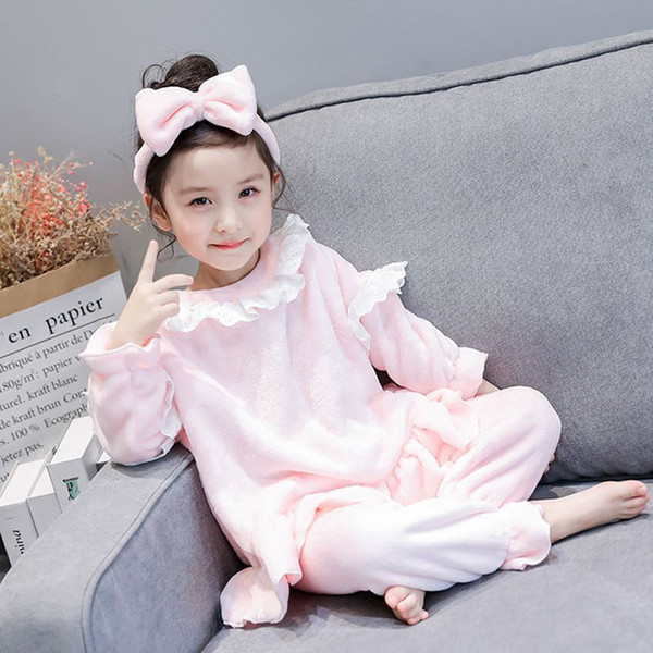Flannel baby Pyjamas Kids Korean version lace princess Pink Cotton Pajamas Children Adult Onesie Pajama Girls Boys Sleepwear Y18103008