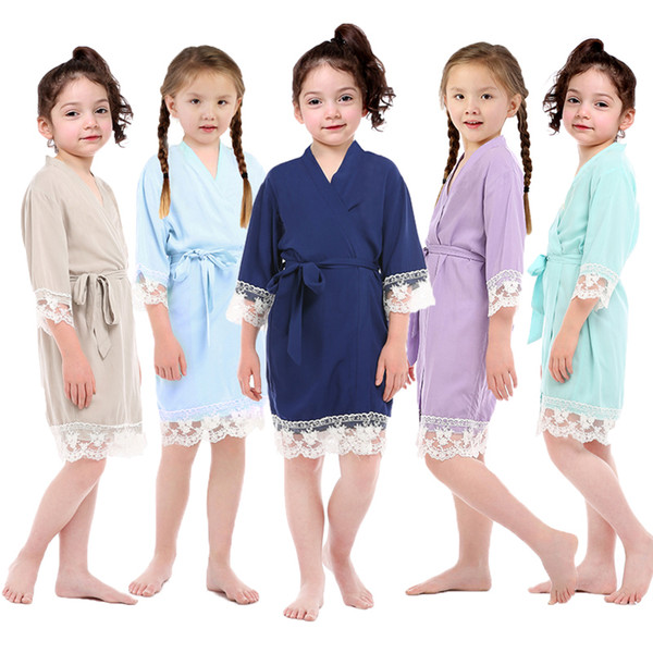 Children's Robe Design Lace Nightgown Wholesale Plain Color Soft Touch Woven Fabric Pajamas for Pretty Kid Girls