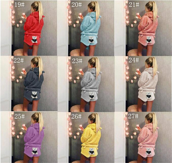 Winter Women Pajamas Cute Cat Embroidery O-Neck Pyjamas Women 2pcs/set Hooded Sweater Shorts Velvet Hoodie Sleepwear Warm Homewear S-5xl hot
