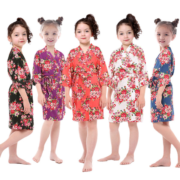 Children Kimono Robe Nightdress Wholesale Girls Nightgown High Quality Printed Flowers Pajamas for Summer Free Shipping