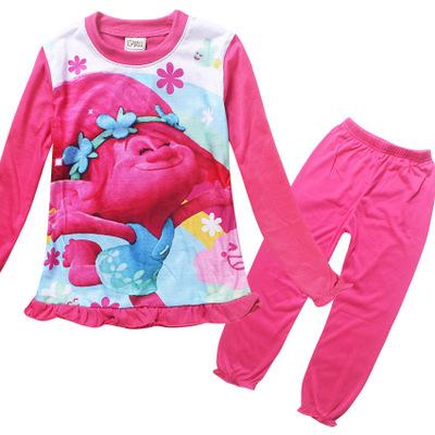 2017 New Children's Spring Autumn Long Sleeve Cartoon Pajamas Trolls Girls Sleepwear Homewear Clothing Sets Robe Kids Underwear