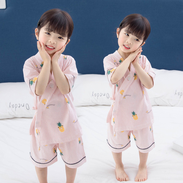 Children's pajamas summer thin girls cotton short-sleeved air conditioning clothing suit baby children's home service two-piece