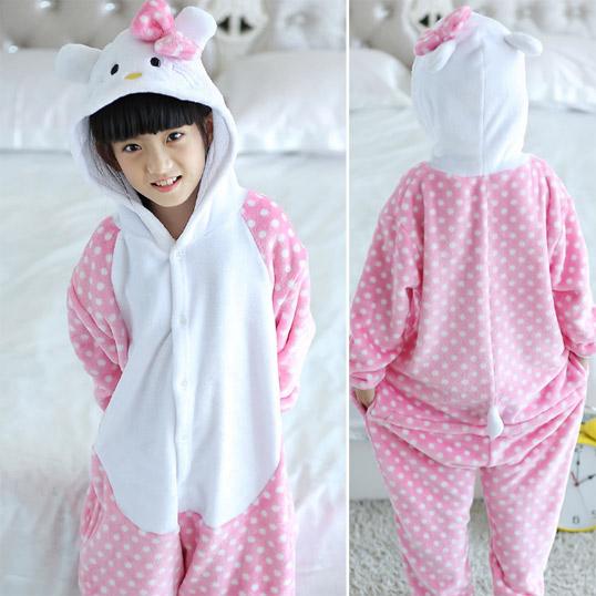 Good girl Child pink cat flannel pajamas Onesies long-sleeved cartoon parent-child pajamas animal pattern pajamas home clothe party