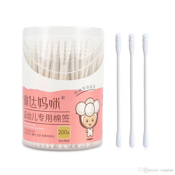 200pcs/box Newborn Baby Double Head Spiral Cotton Swab Safety Cotton Bud Sticks Health Care for Nose Navel Ear Cleaning Earwax Removal