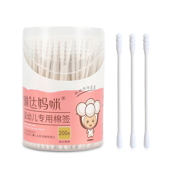 200pcs/box Newborn Baby Double Head Spiral Cotton Swab Safety Cotton Bud Sticks Health Care for Nose Navel Ear Cleaning Earwax Removal