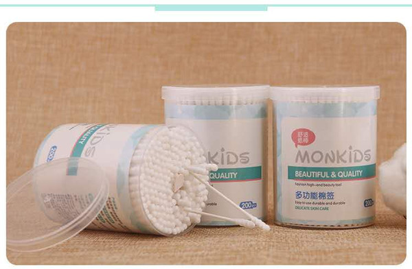 Simple and practical multi-function double-headed simple round head + screw head 200 white cotton swabs cotton swabs