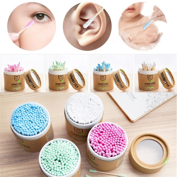 Double headed spiral cotton swab, ear colored cotton swabs box, disposable cotton swab sticks FB034