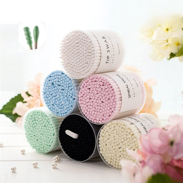 200branch/box Double head cotton swab stick buds for baby infant ear cleaner tools spiral earpick earwax removal baby health product P1011