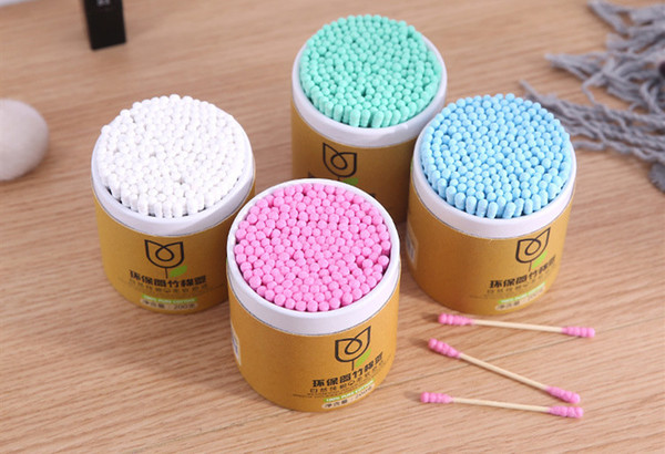 Children's Small Head High-grade Sponge Wooden Stick Makeup Remover Daily Care Cleaning Double Head Cotton Swab Stick Paper Tube Cotton Swab
