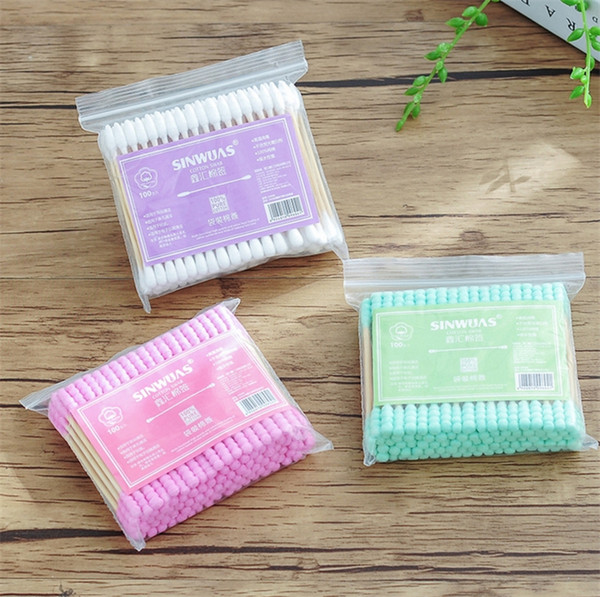 Double headed spiral cotton swab, ear colored cotton swabs box, disposable cotton swab sticks FB035