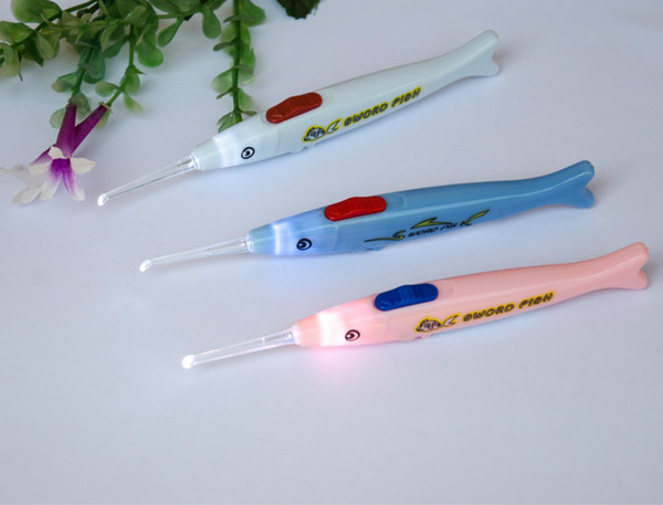 Free Shipping Hot new arrivals Baby Kids Health Care Earpick Fish Shaped Baby Safe LED Flashlight Earpick
