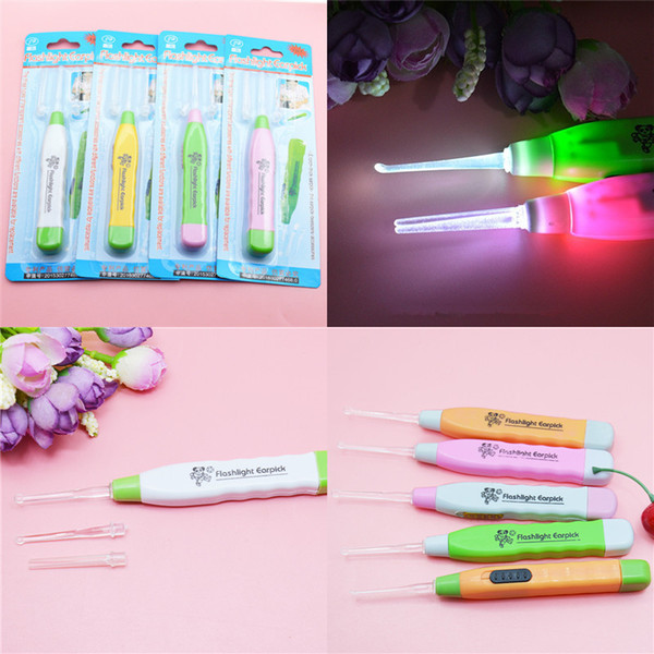 Flashlight Earpick LED Electric Ear Cleaning Device Cleaner Curette Children Cartoon Platic Earpick Factory Free DHL 408