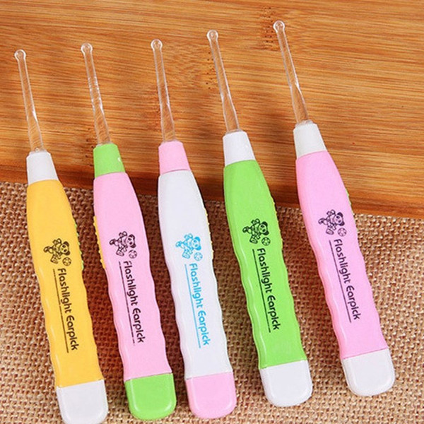 Wholesale Kids Baby Safe LED Flash Lighting EarPick Spoon Earwax Curette Remover Tool ight earpick ear cleaner flashlight earpick