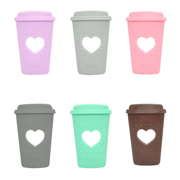 Coffee Cup Teether Silicone Teething Toy with Heart for Boys and Girls Chewelry Tea Cup Teethers BPA Free Safe Silicone Infant Sensory
