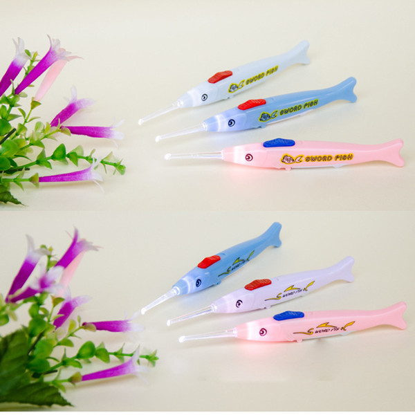 The new cartoon luminous ear spoon multi - functional novelty patent small fish with light digging ear spoon picking ear
