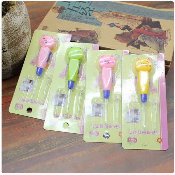 Children's cartoon animal safety ear spoon,flashlight, Removable Five in one Luminous ear scoop baby Earpick P1005