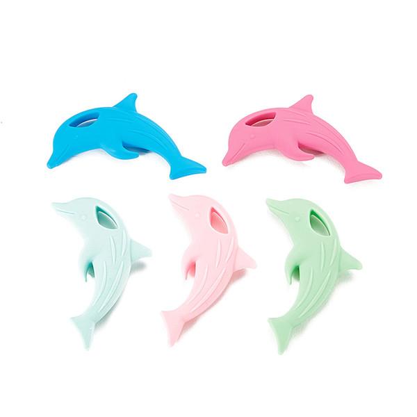 Teether Dolphin Baby Sensory Toys Food Silicone Chewing Pendant Dolphin DIY Baby Pacifier Dummy Nursing Necklace Baby Teething Shower Gift