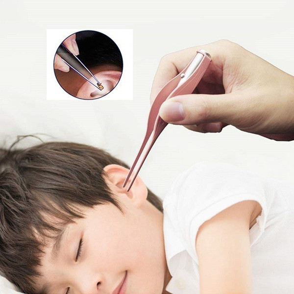 Tweezers Shaped Ear Wax Cleaner Remover LED Light Pick, for Kids Adult Elderly Children Ear Care Tool PV Tube Packaging