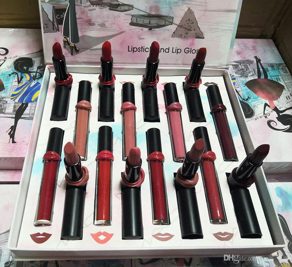 Newest M Brand Matte Liquid Lipsticks Kit Lip Gloss + Lipstick Set 16pcs/set Lipgloss DHL Free shipping