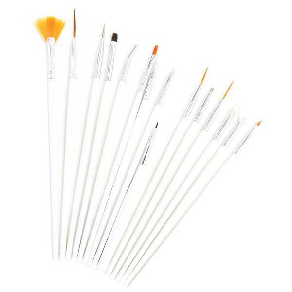 15 pcs Nail Art Brushes Decoration Brush Set Tools White Handle Painting Pen for False Nail Tips UV Nail Gel Polish Brushes