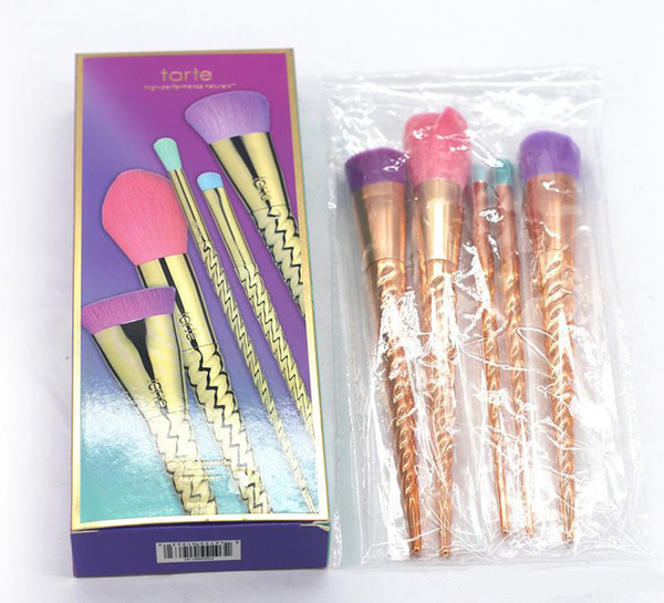 Tarte Makeup Brush Set Brushes Tools Gold Coloful Makeup Brush BB Cream Blusher Powder Brush 5pcs / set