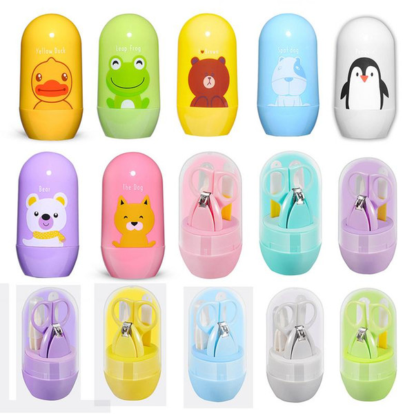 4PCS Set Baby Nail Clipper Set Baby Safety Care Infant Nail Trimmer Scissors Nail Clippers Cartoon Animal Storage Box For Travel