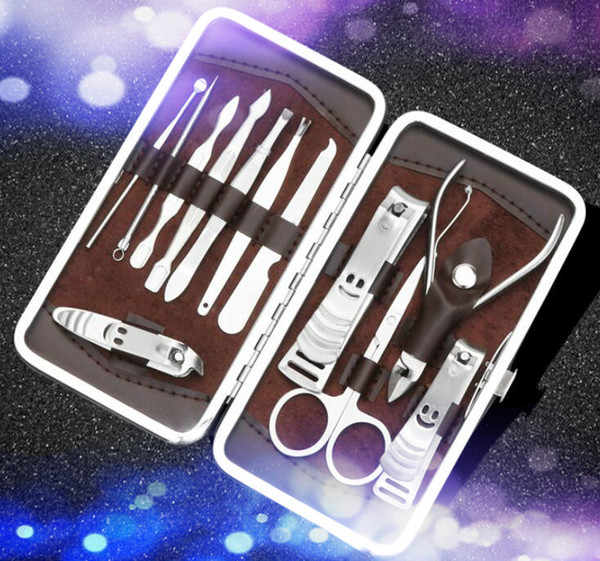 stainless steel nail care tool set 12 PCS manicure pedicure scissor tweezers knife ear pick nail clipper kit